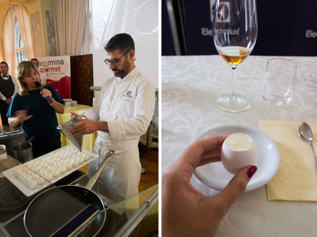 Accursio Craparo, chef 1 stella Michelin del ristorante Accursio, con il suo piatto “Uovo a la coque" - saporite 